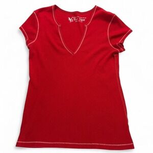 Vintage Y2K Victoria's Secret Red Baby Tee Cotton V-Neck Mcbling Size XL